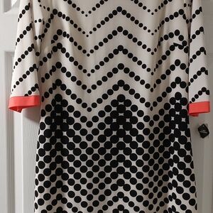 Studio One Black and White Chevron Polka Dot Dress with Coral Accents
